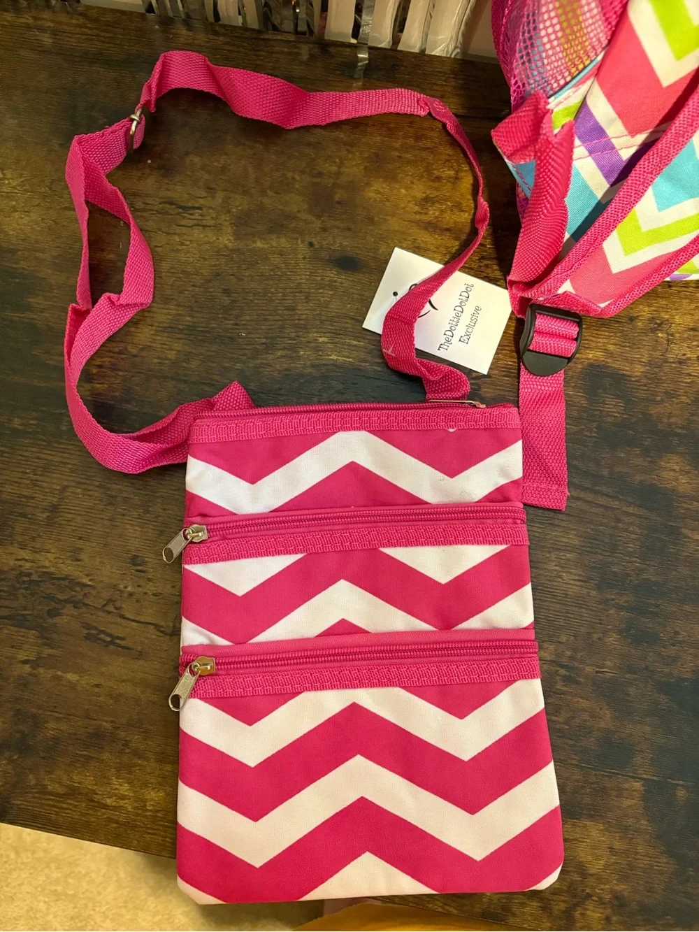 Chevron Full-Size Backpack and Crossbody Set - Pink Multi